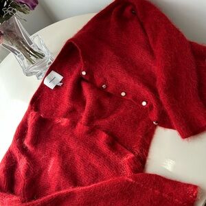 Reformation Red Cardigan with Pearl Details